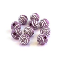 Perle acrylique motif spirale lilas x20