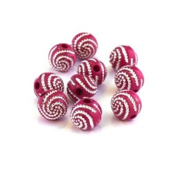 Perle acrylique motif spirale fuchsia x20