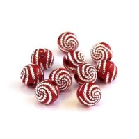 Perle acrylique motif spirale rouge x20