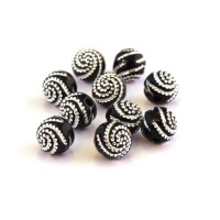 Perle acrylique motif spirale noir x20