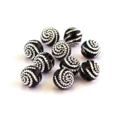 Perle acrylique motif spirale noir x20