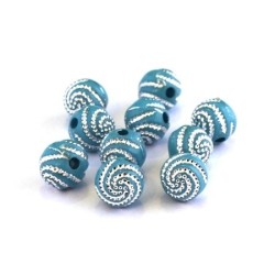 Perle acrylique motif spirale turquoise x20