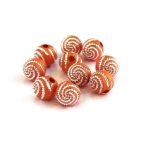 Perle acrylique motif spirale orange x20