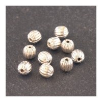 Perles striées 4mm en métal argenté x20