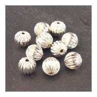 Perles striées 8mm en métal argenté x10