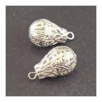 Breloques métal filigrané 20mm argenté x2