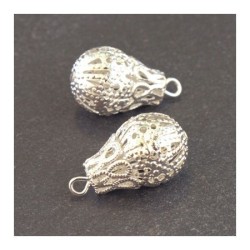 Breloques métal filigrané 20mm argenté x2