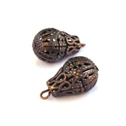 Breloques métal filigrané 20mm cuivre x2