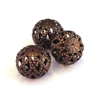 Perle ronde aplatie filigrane cuivre 20mm