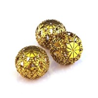 Perle ronde aplatie filigrane doré 20mm