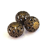 Perle ronde aplatie filigrane bronze 20mm