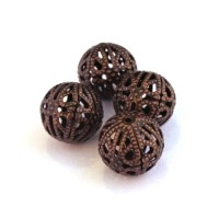 Perle filigranée ronde 14mm cuivre x4