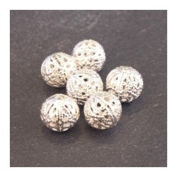 Perle filigranée ronde 10mm argenté