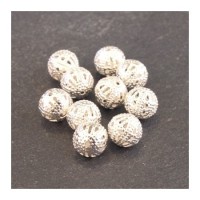 Perle filigranée ronde 8mm argenté x10