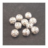 Perle filigranée ronde 6mm argenté