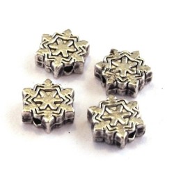 Perle flocon de neige métal vieil argent x4