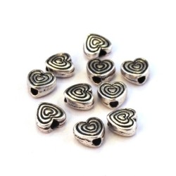 Perle intercalaire coeur en métal argent vieilli x10