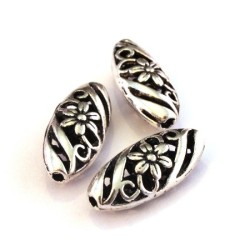 Perle métal ovale 23mm argent vieilli