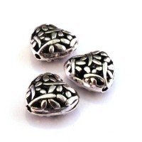 Perle métal coeur 15mm argent vieilli