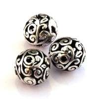 Perle métal ronde 14mm argent vieilli