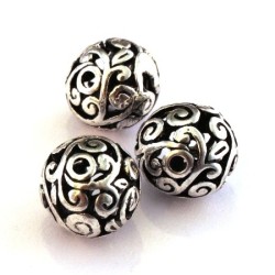 Perle métal ronde 14mm argent vieilli