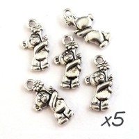 Breloque ours avec fleur argenté