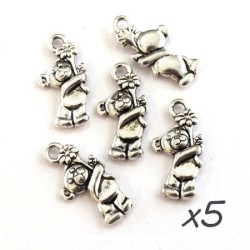 Breloque ours avec fleur argenté