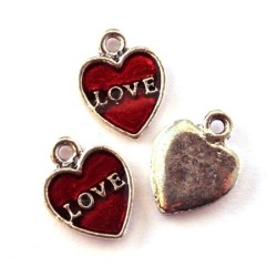 Breloque émaillée coeur love rouge