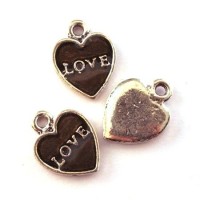 Breloque émaillée coeur love marron