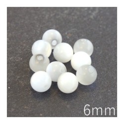 Perle oeil de chat 6mm blanc x10