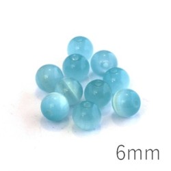 Perle oeil de chat 6mm turquoise clair x10