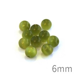 Perle oeil de chat 6mm vert olivine x10