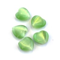 Perle oeil de chat coeur vert chrysolite x5
