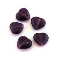 Perle oeil de chat coeur violet x5