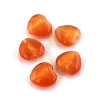 Perle oeil de chat coeur orange x5
