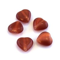 Perle oeil de chat coeur orange brûlé x5