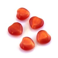 Perle oeil de chat coeur orange foncé x5