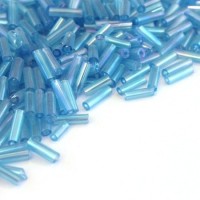 Perles rocailles tube aquamarine irisé