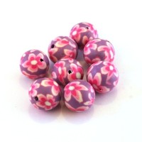 Perle fimo 10mm lilas et rose x10