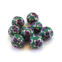 Perle fimo 10mm vert et violet x10