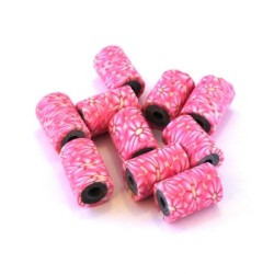 Perle fimo tube 11mm rose x10