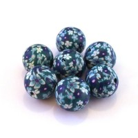 Perles fimo 12mm bleu et jade x10