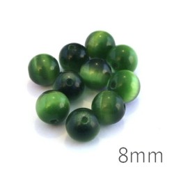 Perle oeil de chat 8mm vert émeraude x10
