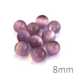 Perle oeil de chat 8mm mauve clair x10