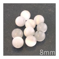 Perle oeil de chat 8mm blanc x10