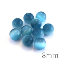 Perle oeil de chat 8mm turquoise foncé x10