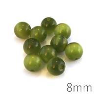 Perle oeil de chat 8mm vert olivine x10