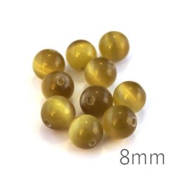 Perle oeil de chat 8mm kaki x10