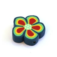 Perle fleur en fimo bleu x1