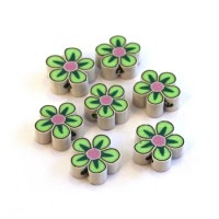 Perles fimo fleurs vert x10